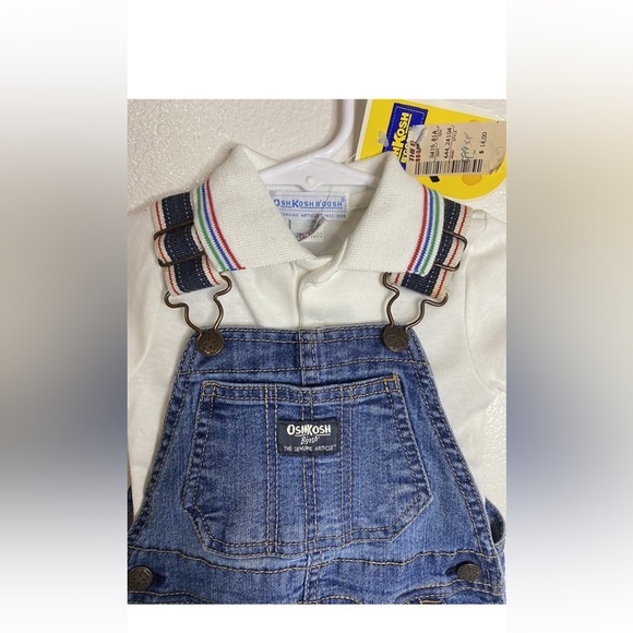 Vintage Oshkosh B Gosh White Polo w/ Matching Vest Back Overall Size 12 Months - Picture 2 of 9
